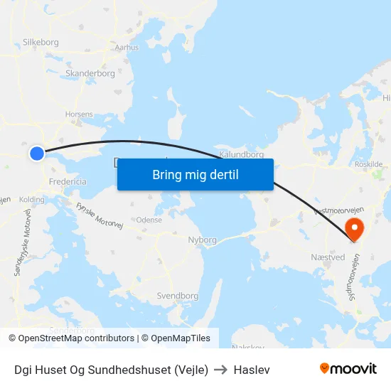 Dgi Huset Og Sundhedshuset (Vejle) to Haslev map