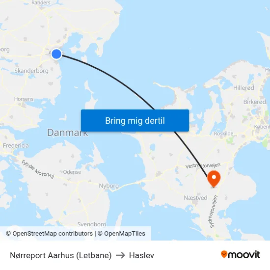 Nørreport Aarhus (Letbane) to Haslev map