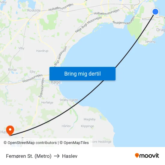 Femøren St. (Metro) to Haslev map