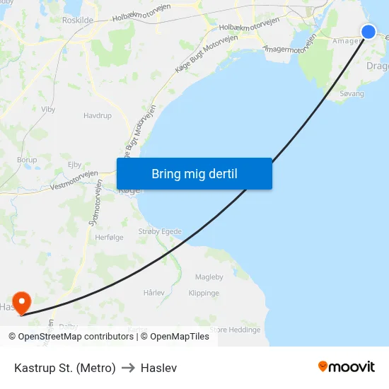 Kastrup St. (Metro) to Haslev map