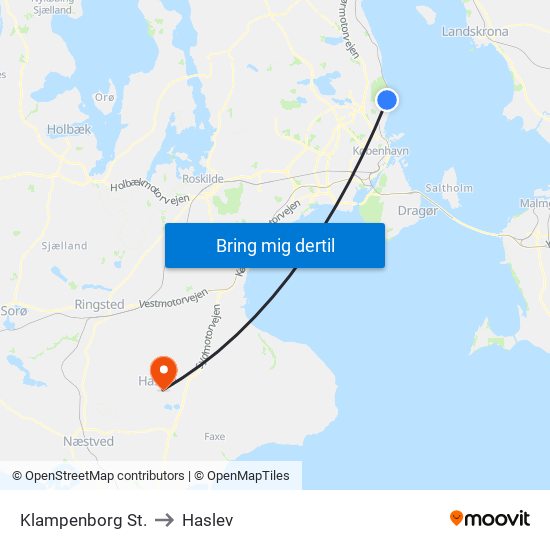 Klampenborg St. to Haslev map