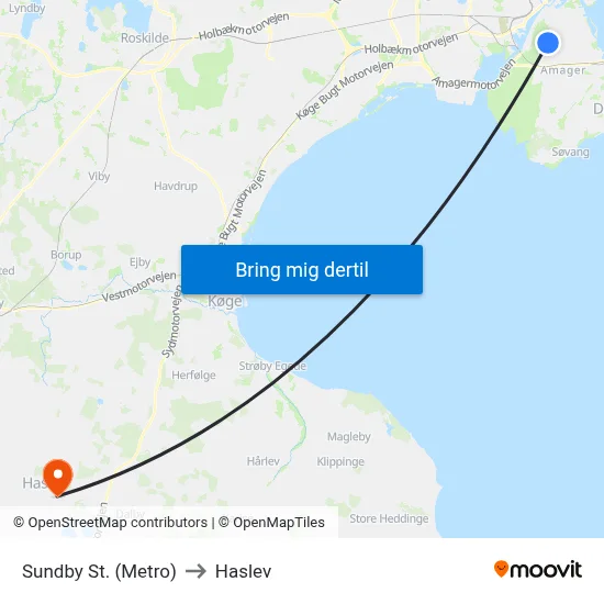 Sundby St. (Metro) to Haslev map