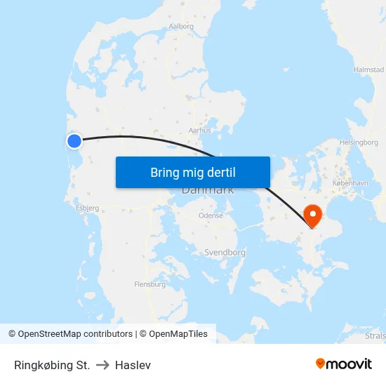 Ringkøbing St. to Haslev map