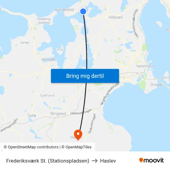 Frederiksværk St. (Stationspladsen) to Haslev map