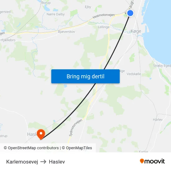 Karlemosevej to Haslev map