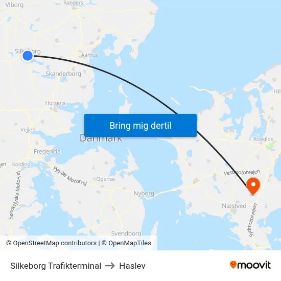 Silkeborg Trafikterminal to Haslev map