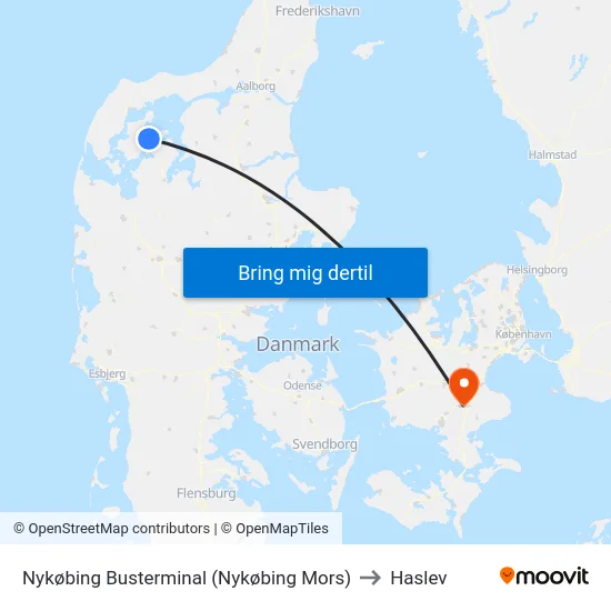 Nykøbing Busterminal (Nykøbing Mors) to Haslev map