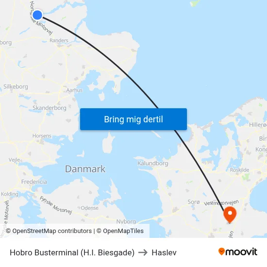 Hobro Busterminal (H.I. Biesgade) to Haslev map