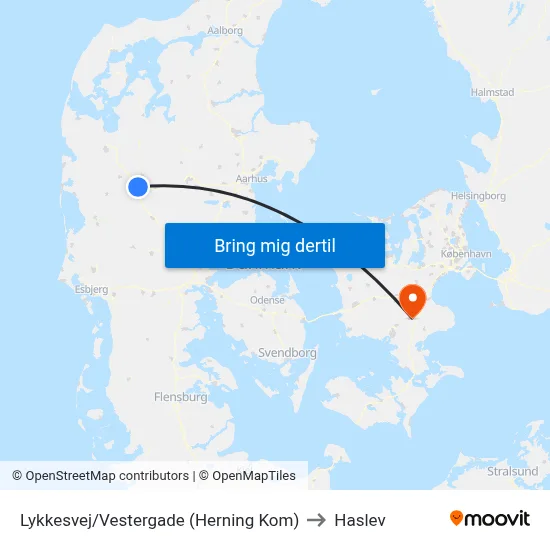 Lykkesvej/Vestergade (Herning Kom) to Haslev map