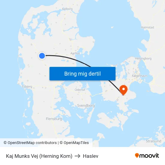 Kaj Munks Vej (Herning Kom) to Haslev map