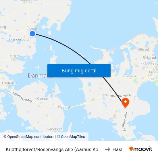 Kridthøjtorvet/Rosenvangs Allé (Aarhus Kom) to Haslev map