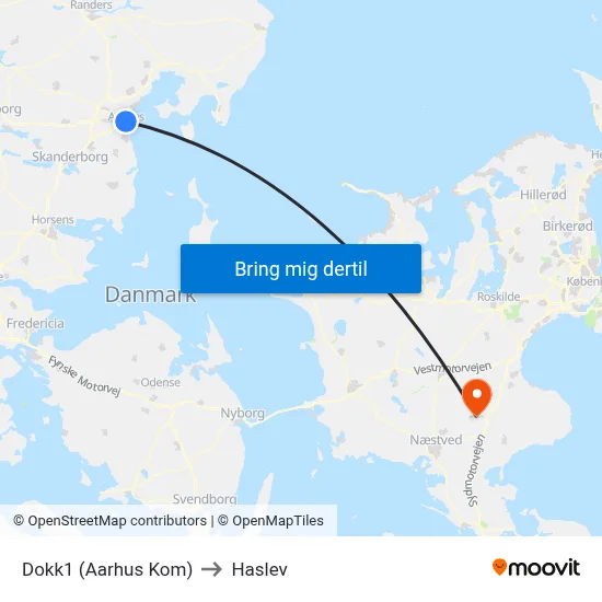 Dokk1 (Aarhus Kom) to Haslev map