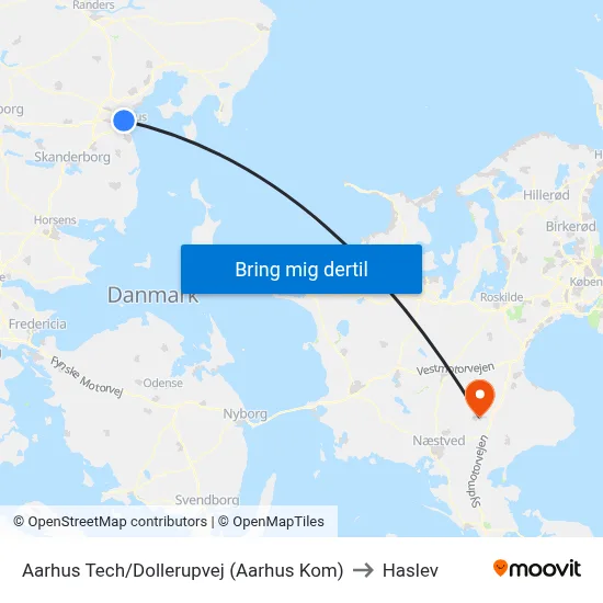 Aarhus Tech/Dollerupvej (Aarhus Kom) to Haslev map