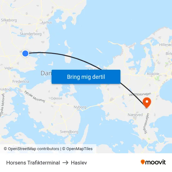 Horsens Trafikterminal to Haslev map