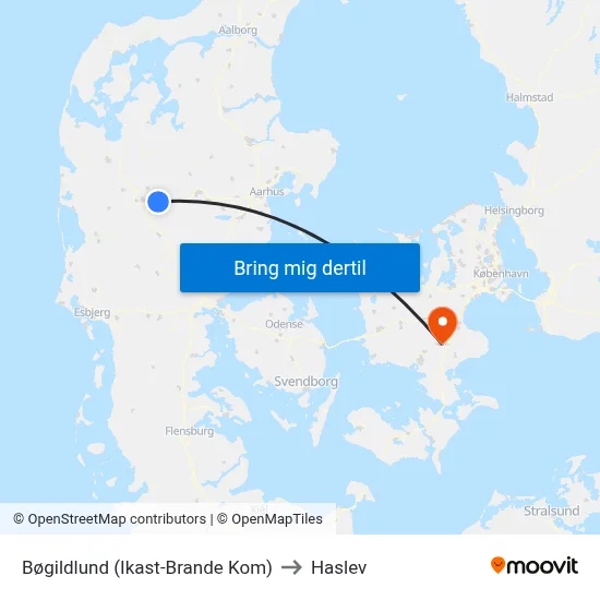 Bøgildlund (Ikast-Brande Kom) to Haslev map