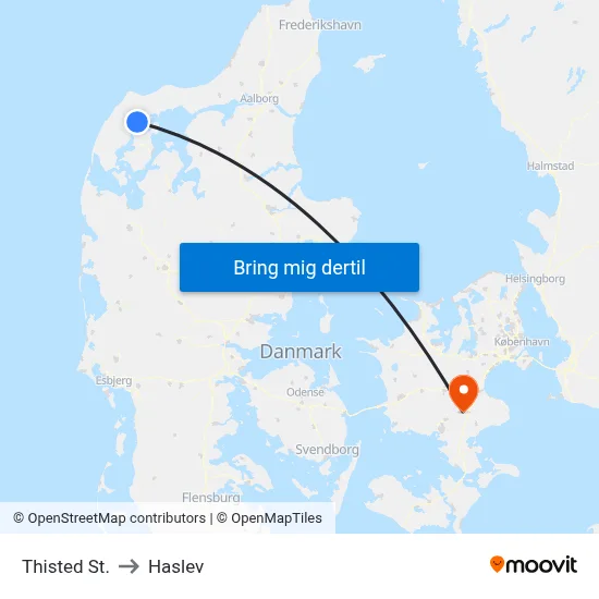 Thisted St. to Haslev map