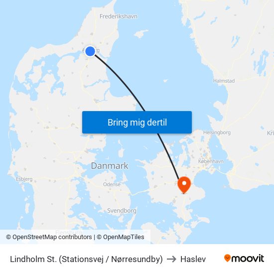 Lindholm St. (Stationsvej / Nørresundby) to Haslev map