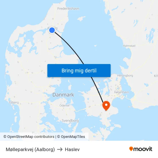 Mølleparkvej (Aalborg) to Haslev map
