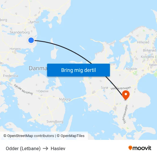 Odder (Letbane) to Haslev map