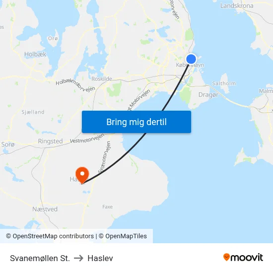 Svanemøllen St. to Haslev map