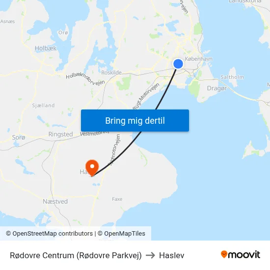Rødovre Centrum (Rødovre Parkvej) to Haslev map