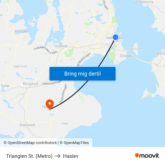 Trianglen St. (Metro) to Haslev map