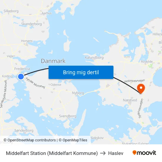 Middelfart Station (Middelfart Kommune) to Haslev map