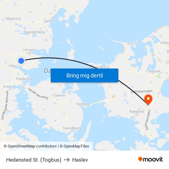 Hedensted St. (Togbus) to Haslev map