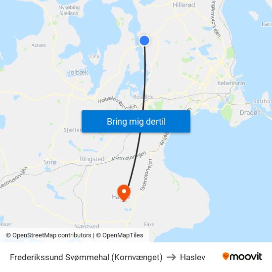 Frederikssund Svømmehal (Kornvænget) to Haslev map