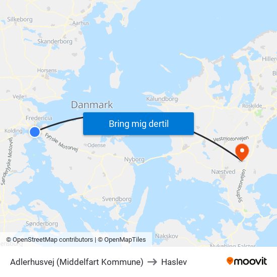 Adlerhusvej (Middelfart Kommune) to Haslev map