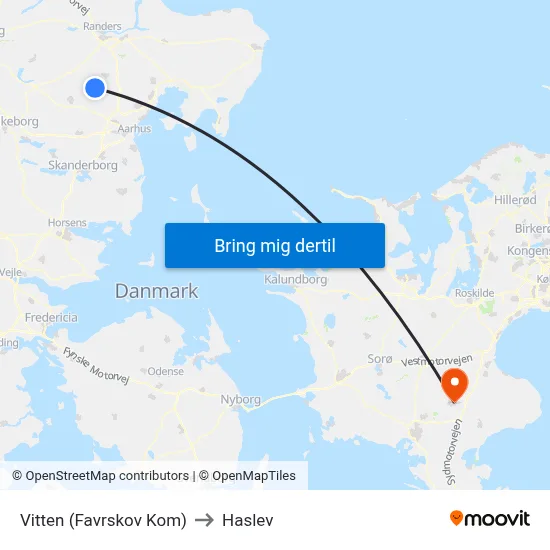 Vitten (Favrskov Kom) to Haslev map