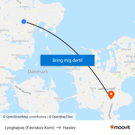 Lynghøjvej (Favrskov Kom) to Haslev map