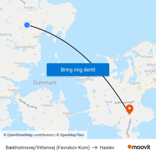 Bækholmsvej/Vittenvej (Favrskov Kom) to Haslev map