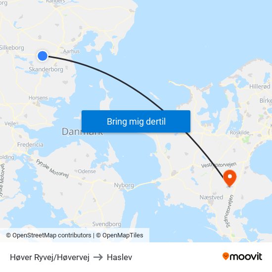 Høver Ryvej/Høvervej to Haslev map