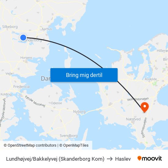 Lundhøjvej/Bakkelyvej (Skanderborg Kom) to Haslev map