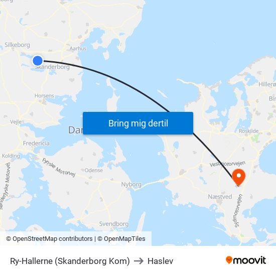 Ry-Hallerne (Skanderborg Kom) to Haslev map