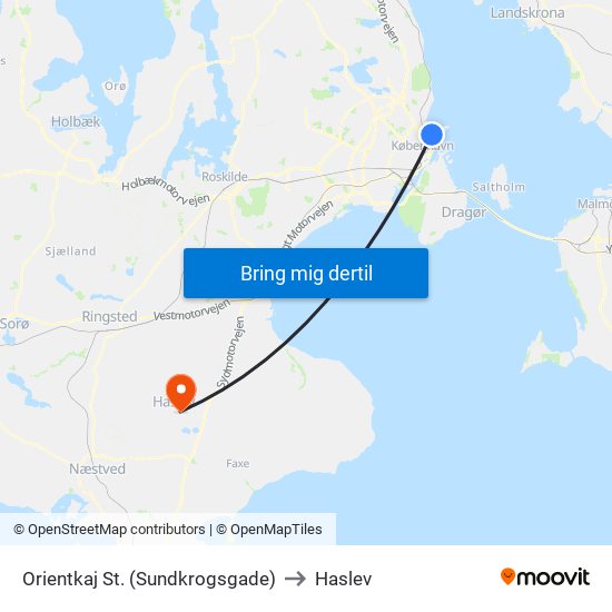 Orientkaj St. (Sundkrogsgade) to Haslev map