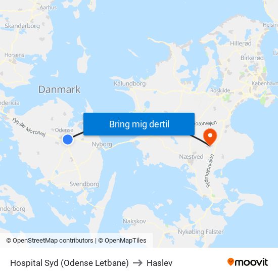 Hospital Syd (Odense Letbane) to Haslev map