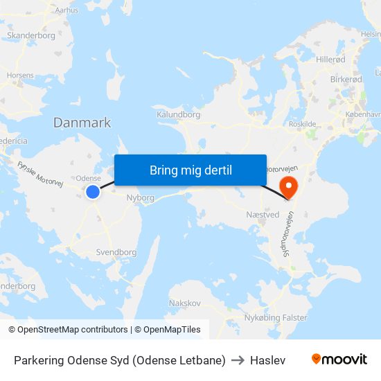 Parkering Odense Syd (Odense Letbane) to Haslev map