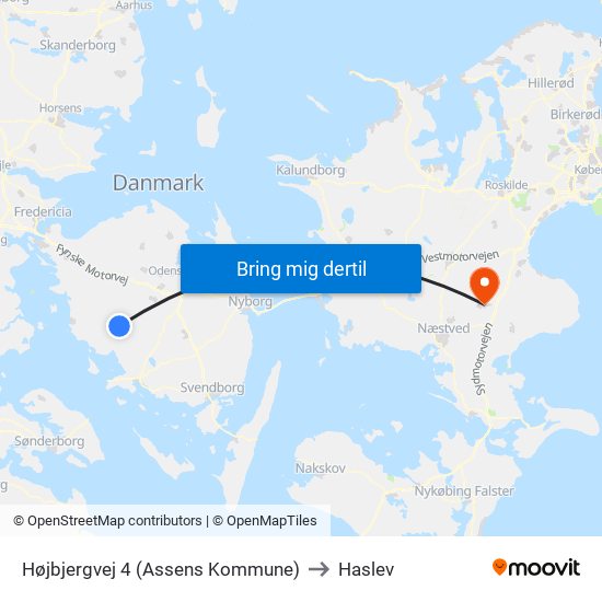 Højbjergvej 4 (Assens Kommune) to Haslev map