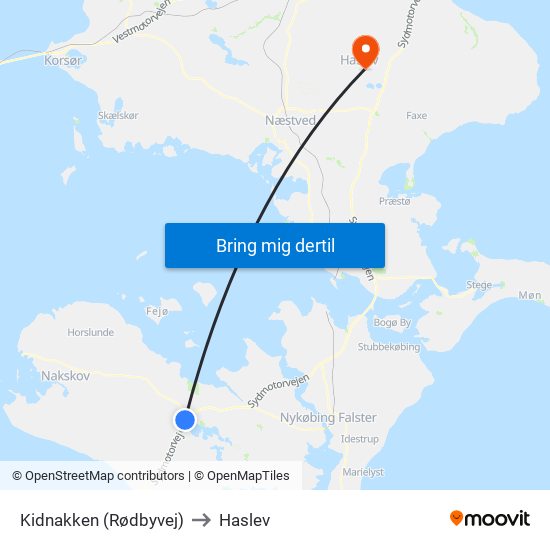 Kidnakken (Rødbyvej) to Haslev map