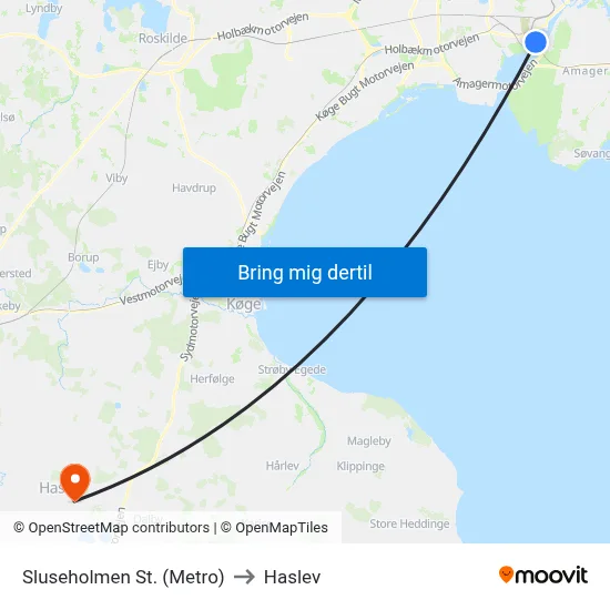 Sluseholmen St. (Metro) to Haslev map