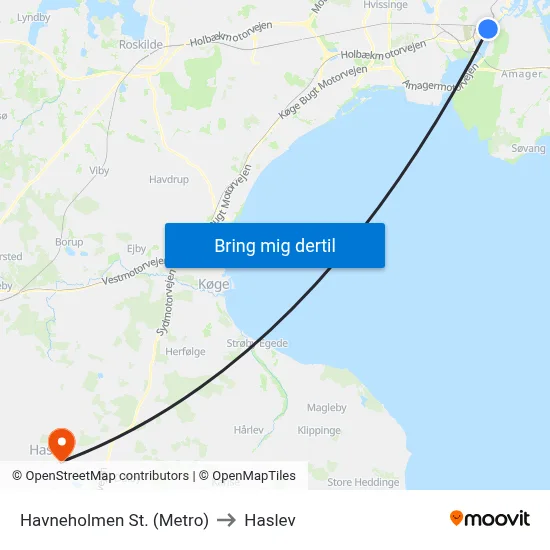 Havneholmen St. (Metro) to Haslev map