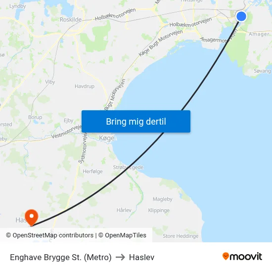 Enghave Brygge St. (Metro) to Haslev map