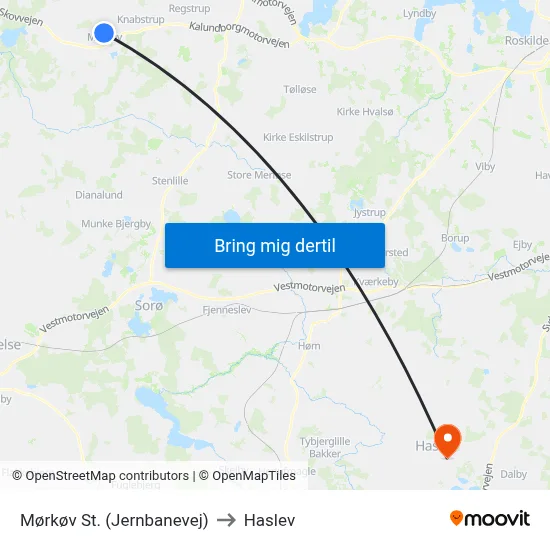 Mørkøv St. (Jernbanevej) to Haslev map