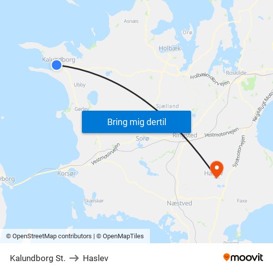 Kalundborg St. to Haslev map