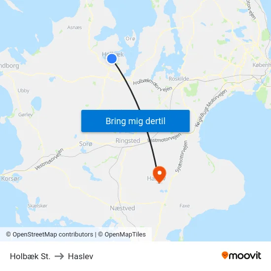 Holbæk St. to Haslev map