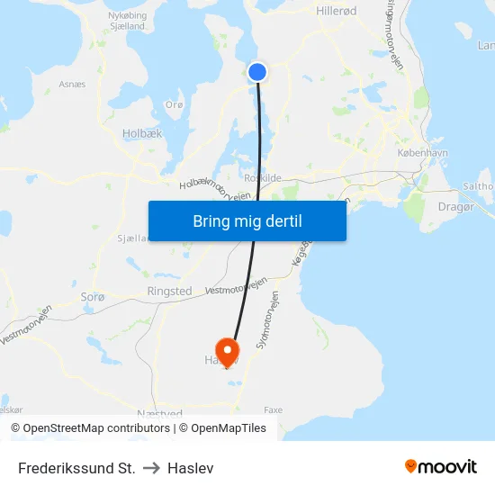 Frederikssund St. to Haslev map