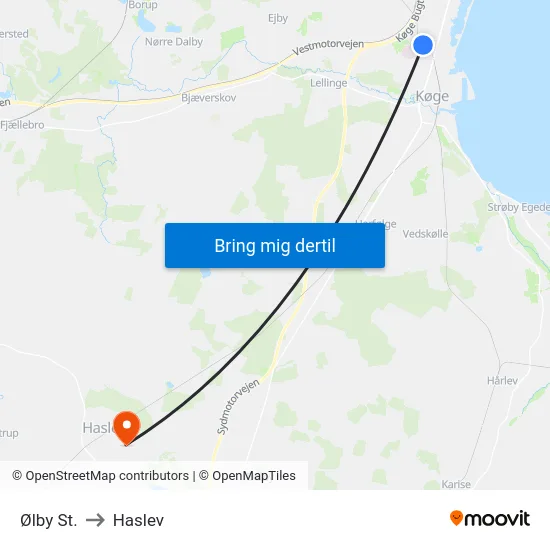 Ølby St. to Haslev map