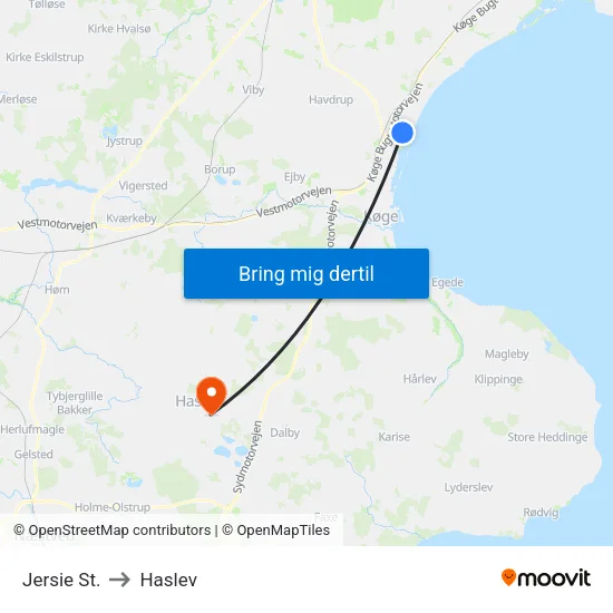 Jersie St. to Haslev map
